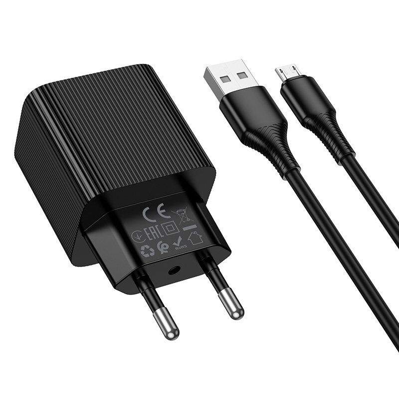 Мережевий зарядний пристрій HOCO CS81A Excellent QC3.0 з цифровим дисплеєм + кабель USB - MICRO, чорний