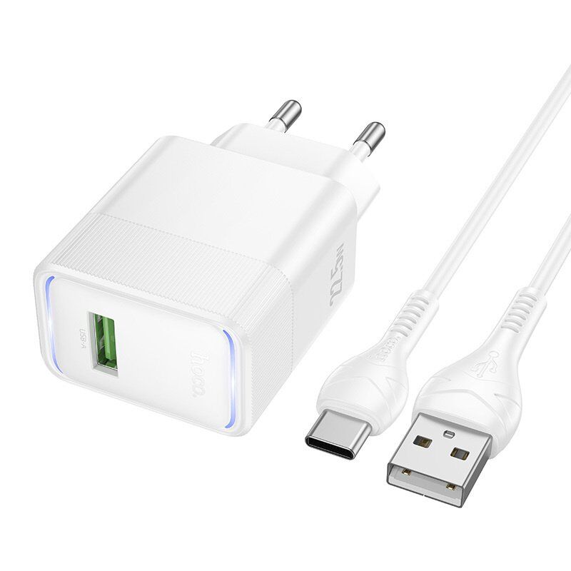Мережевий зарядний пристрій HOCO CS111A 22.5W USB QC 3.0 + кабель USB - TYPE-C, білий