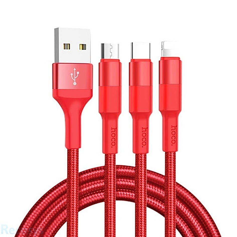 USB Кабель HOCO X26 3in1 USB - Lightning + MicroUSB + Type-C 1М, чорно-червоний