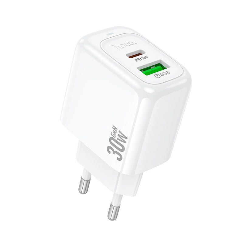 Мережевий зарядний пристрій HOCO CS55A Surplus Type-C PD 30W + USB QC 3.0 без кабелю, білий