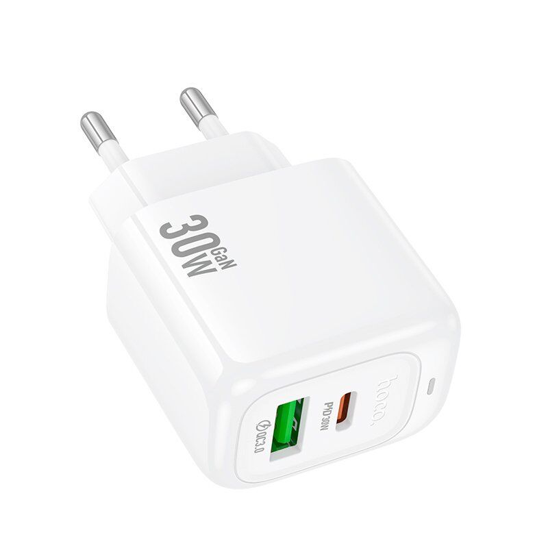 Мережевий зарядний пристрій HOCO CS55A Surplus Type-C PD 30W + USB QC 3.0 без кабелю, білий