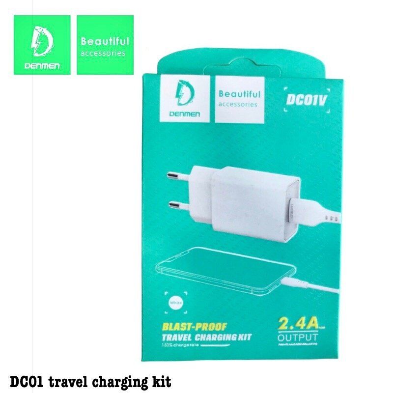 Мережевий зарядний пристрій DENMEN DC01V + CABLE Micro-USB 2.4A 1USB БІЛИЙ
