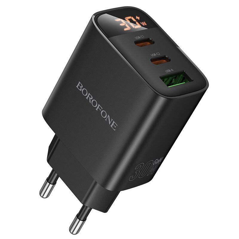 Мережевий зарядний пристрій BOROFONE BA98A TYPE-C*2 PD 30W / USB QC3.0, чорний
