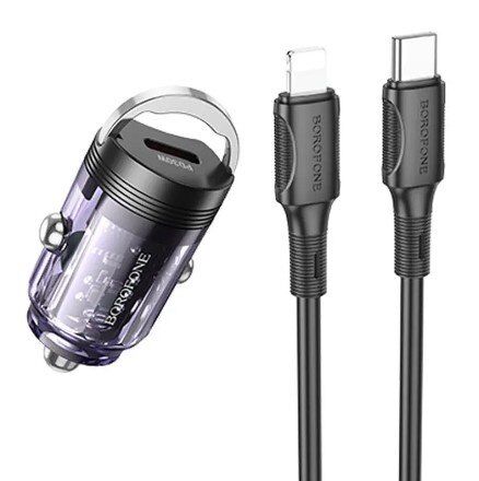 Автомобільний зарядний пристрій BOROFONE BZ29 PD 30W TYPE-C + кабель TYPE-C - LIGHTNING фіолетовий