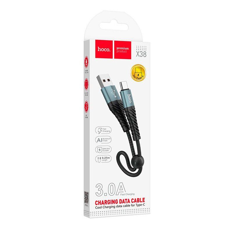 USB кабель HOCO X38 USB - Type-C 0.25 м, ЧОРНИЙ
