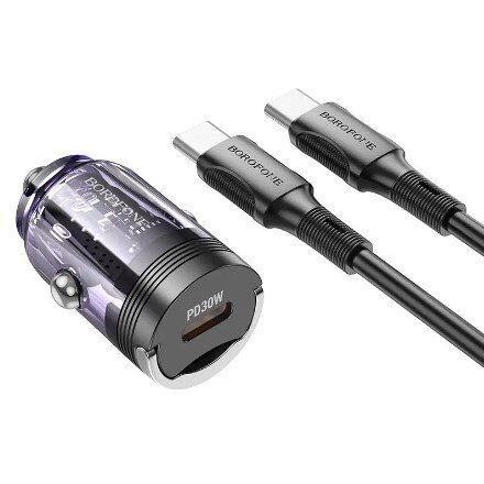 Автомобільний зарядний пристрій BOROFONE BZ29 PD 30W TYPE-C + кабель TYPE-C - TYPE-C, фіолетовий