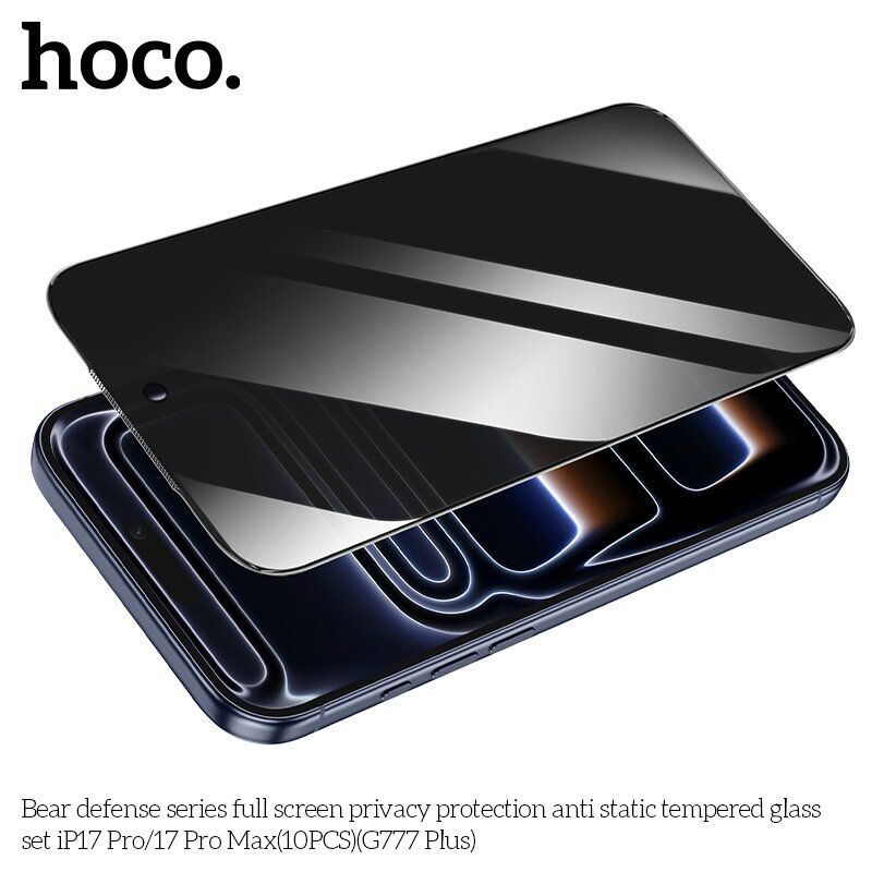 Скло антистатичне загартоване HOCO G777 Plus Bear Defense privacy protection для телефону APPLE iPhone 17 PRO