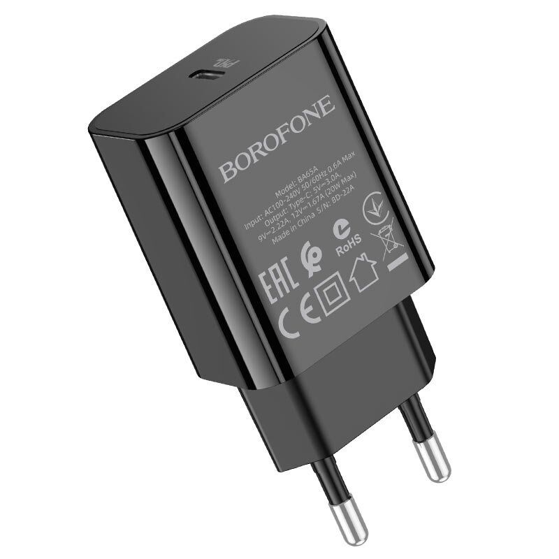 Мережевий зарядний пристрій BOROFONE BA65A Type-C PD 20W, чорний