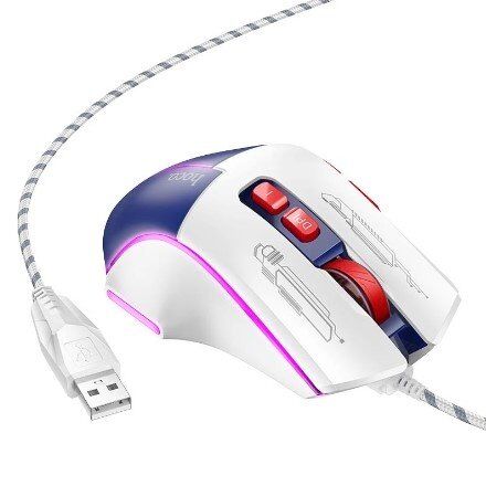 Мишка дротова HOCO GM31 Overlord luminous gaming, white blue