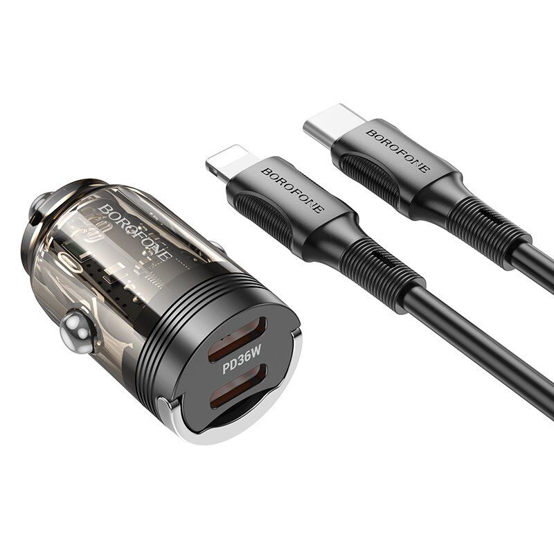 Автомобільний зарядний пристрій BOROFONE BZ29B PD 36W 2 TYPE-C + кабель TYPE-C - LIGHTNING, чорний