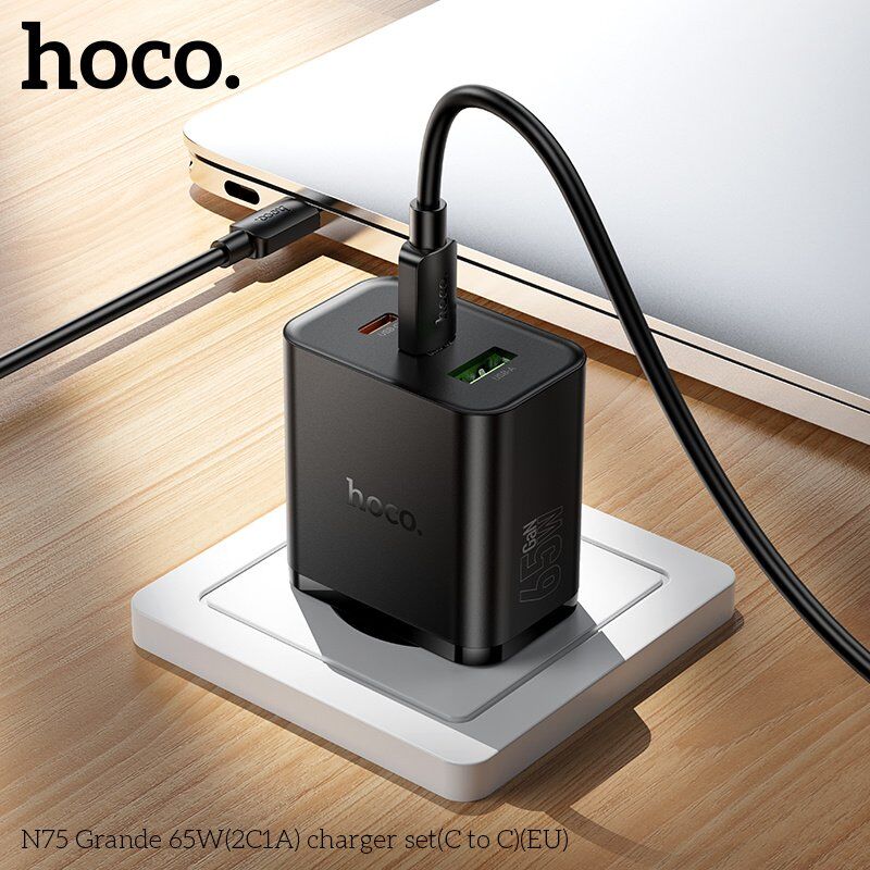 Мережевий зарядний пристрій HOCO N75 Grande 65W (2Type-C + USB) з кабелем Type-C to Type-C