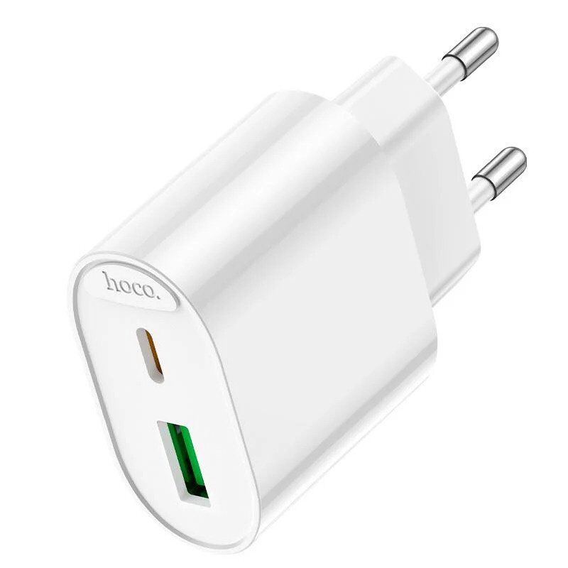 Мережевий зарядний пристрій HOCO C109A PD 20W / USB QC 3.0, білий