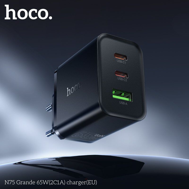 Мережевий зарядний пристрій HOCO N75 Grande 65W Type-C*2 / USB 3.0, чорний