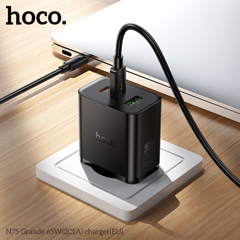Мережевий зарядний пристрій HOCO N75 Grande 65W Type-C*2 / USB 3.0, чорний
