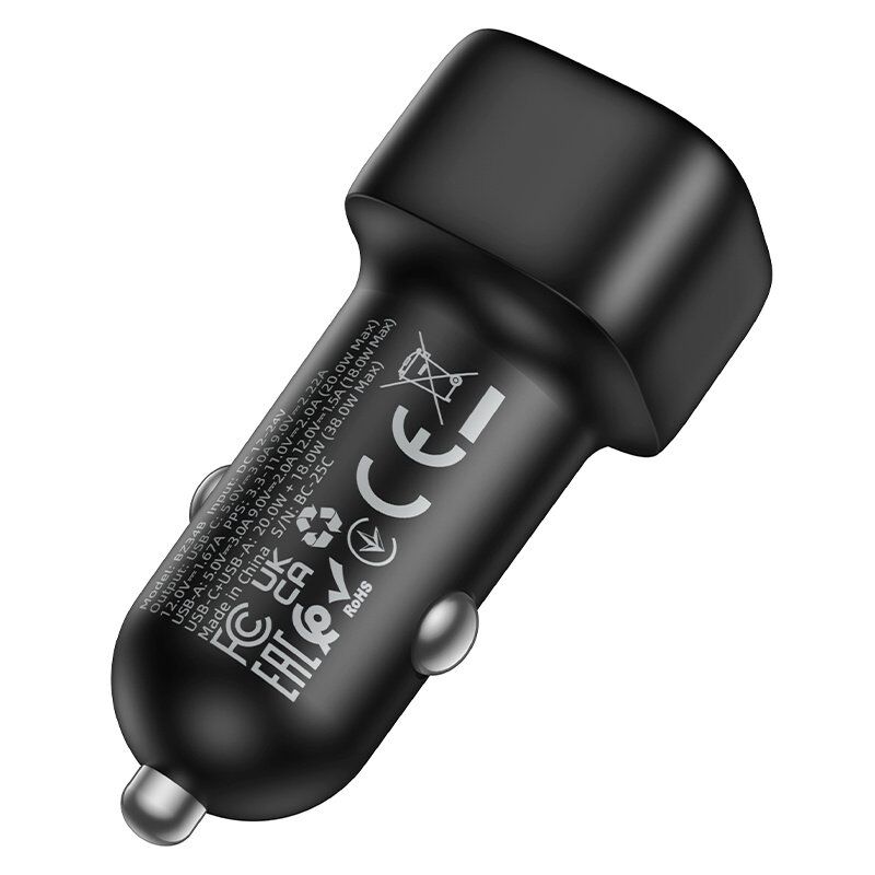Автомобільний зарядний пристрій BOROFONE BZ34B dual port PD 20W + QC3.0, ЧОРНИЙ