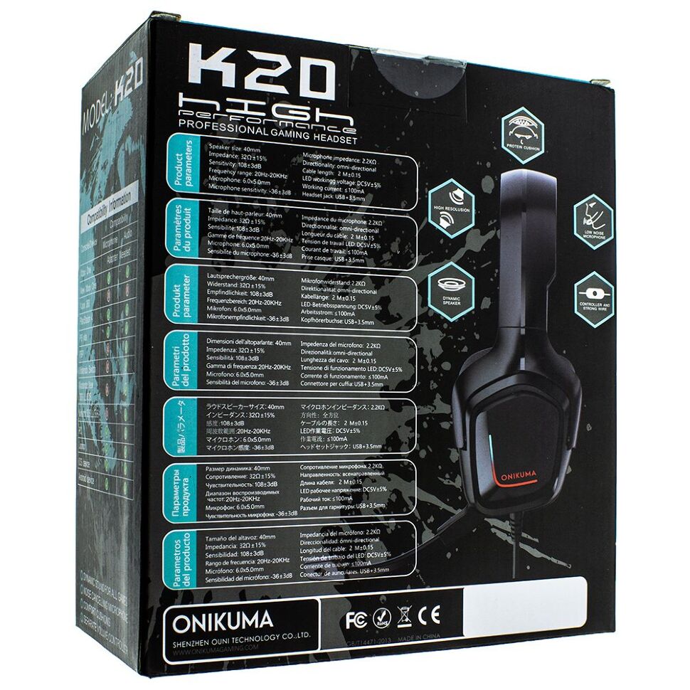 Ігрова гарнітура для комп'ютера ONIKUMA K20
