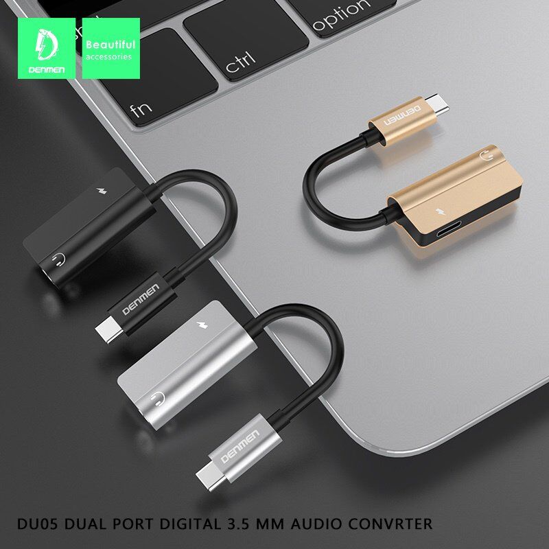 AUX ПЕРЕХІДНИК Denmen DU05 Type-C - jack 3.5 мм + ЗАРЯДКА FOR ANDROID / MAC
