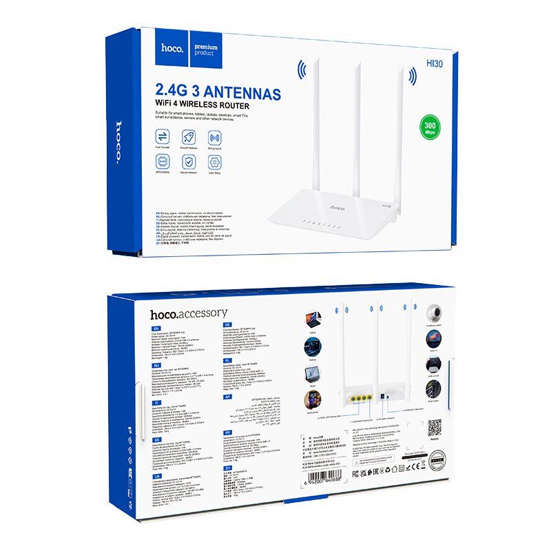 Wi-Fi маршрутизатор HOCO HI30 WiFi4, білий