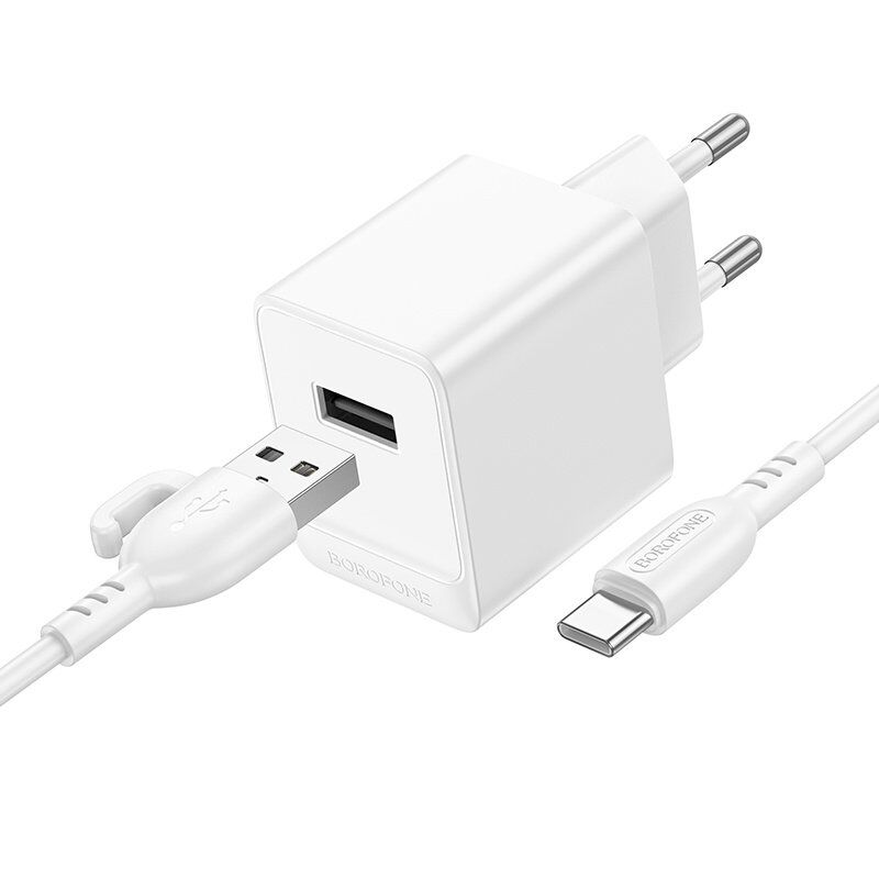 Мережевий зарядний пристрій BOROFONE BAS11A USB 10.5W + кабель USB - TYPE-C, білий