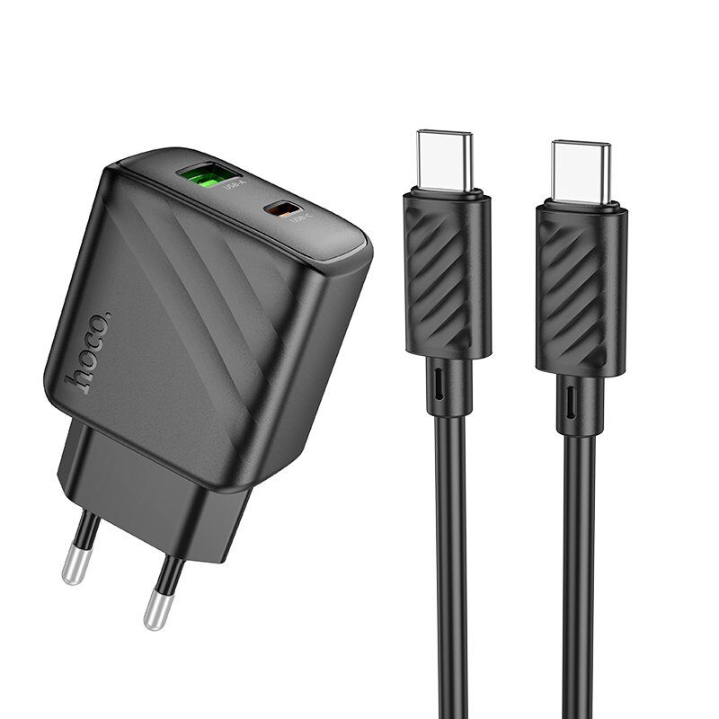 Мережевий зарядний пристрій HOCO CS23A TYPE-C PD 30W + USB QC 3.0 + КАБЕЛЬ TYPE-C - TYPE-C, чорний