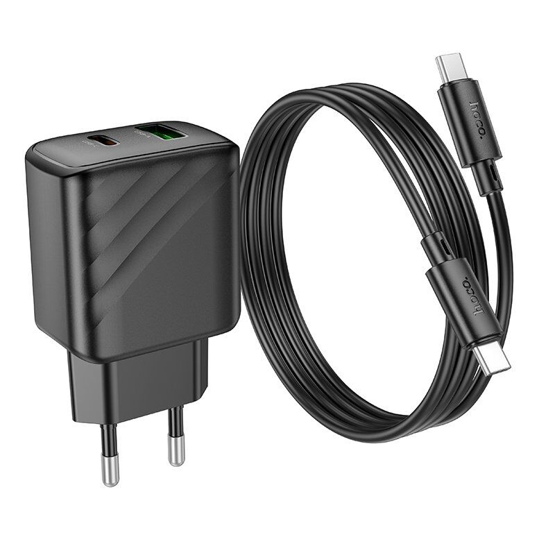 Мережевий зарядний пристрій HOCO CS23A TYPE-C PD 30W + USB QC 3.0 + КАБЕЛЬ TYPE-C - TYPE-C, чорний