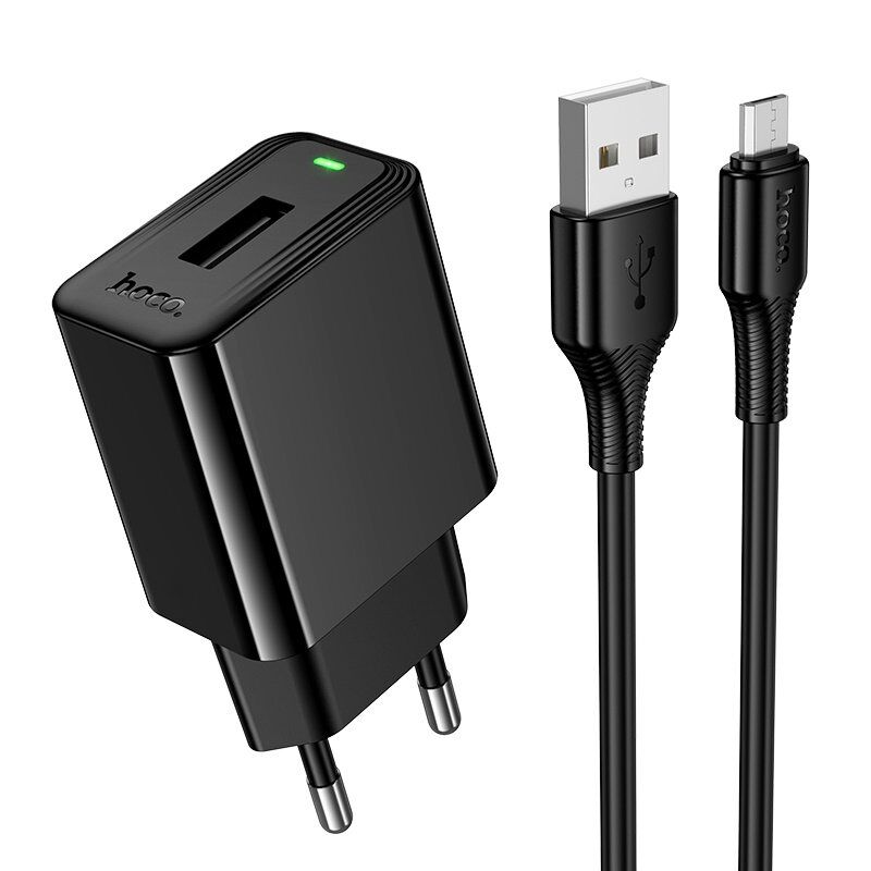 Мережевий зарядний пристрій HOCO CS91A USB 2.1A + кабель USB - Micro-USB 1 м, чорний