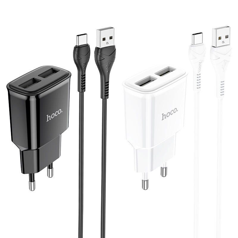 Мережевий зарядний пристрій HOCO C88A 2*USB 2.4A + кабель USB - TYPE-C, білий