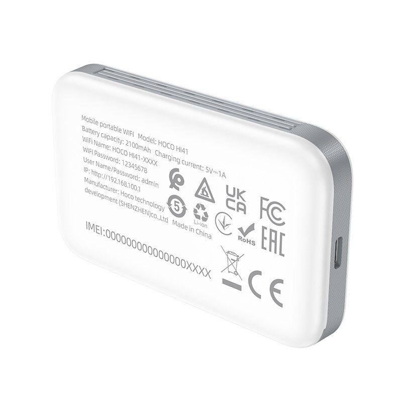 Мобільний портативний Wi-Fi роутер HOCO HI41 4G LTE 2100 мАг, білий