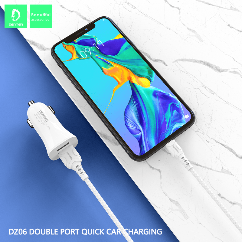 Автомобільний зарядний пристрій DENMEN DZ06L 3.1A 2USB PORT + CABLE USB Lightning