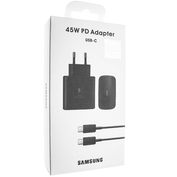 Мережевий зарядний пристрій SAMSUNG NOTE 20 2в1 45W + кабель TYPE-C - TYPE-C, чорний в упаковці