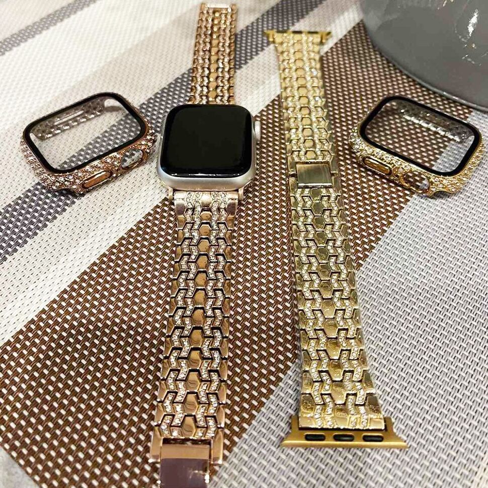 Накладка із захисним склом та стразами APPLE WATCH РОЖОВЕ ЗОЛОТО