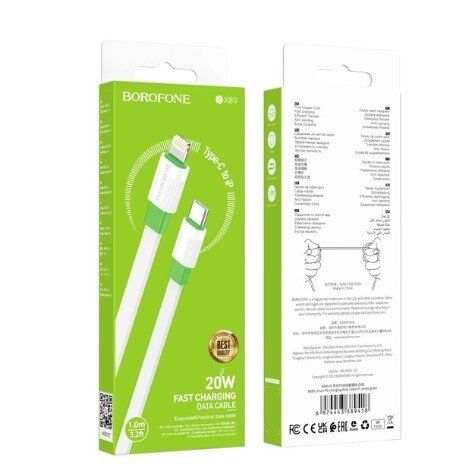 USB-C кабель BOROFONE BX89 charging data TYPE-C - Lightning біло-зелений