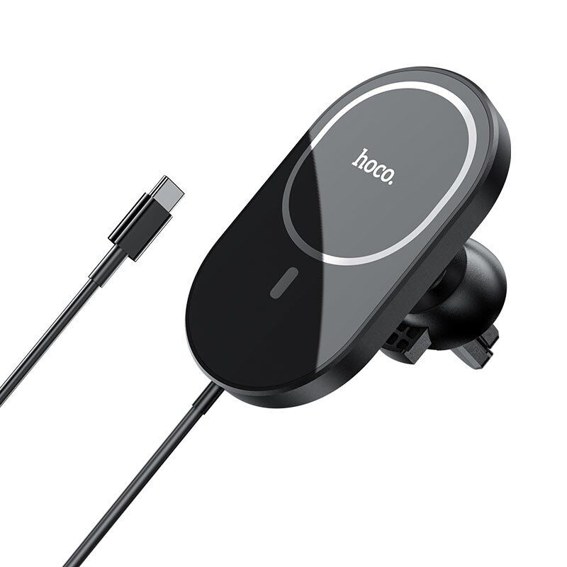 Автомобільний тримач HOCO CA90 з бездротовою зарядкою 15W, чорний