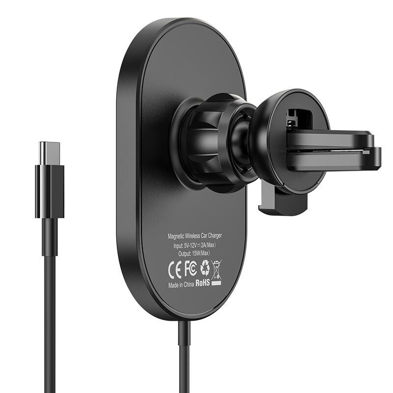Автомобільний тримач HOCO CA90 з бездротовою зарядкою 15W, чорний