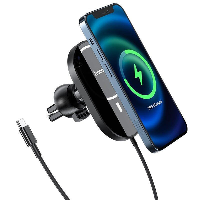 Автомобільний тримач HOCO CA90 з бездротовою зарядкою 15W, чорний