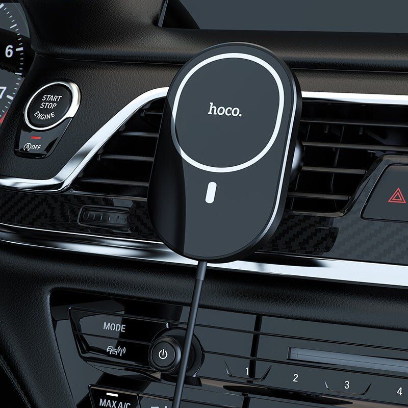 Автомобільний тримач HOCO CA90 з бездротовою зарядкою 15W, чорний