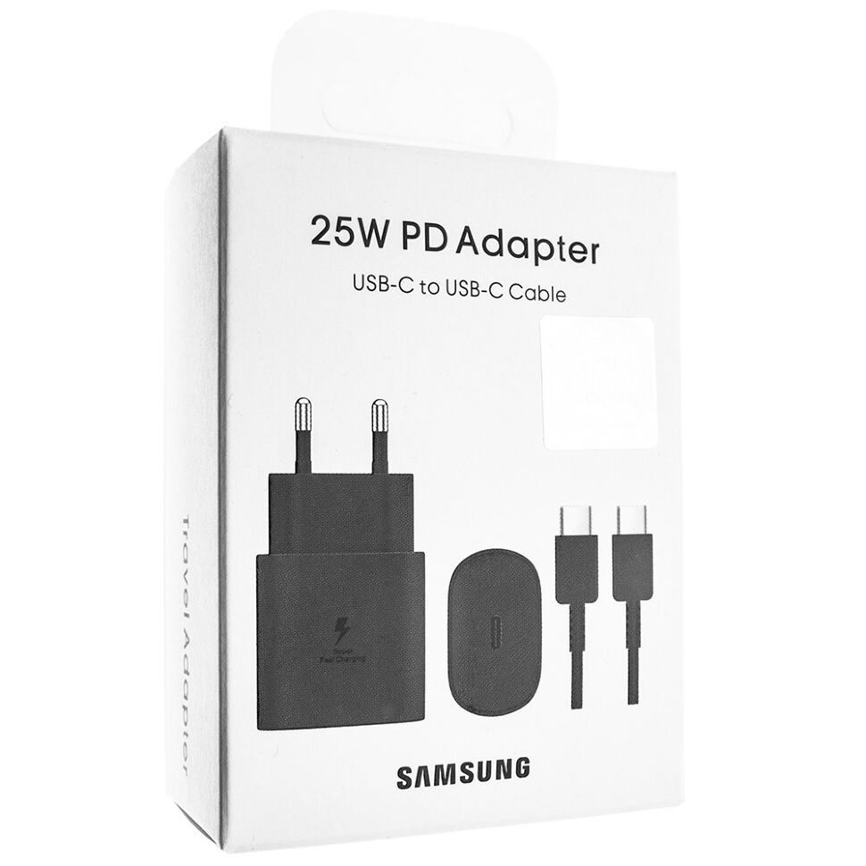 Мережевий зарядний пристрій SAMSUNG PD 2в1 25W (EP-TA800) + кабель TYPE-C-TYPE-C, чорний в упаковці (SMALL PACKAGING)