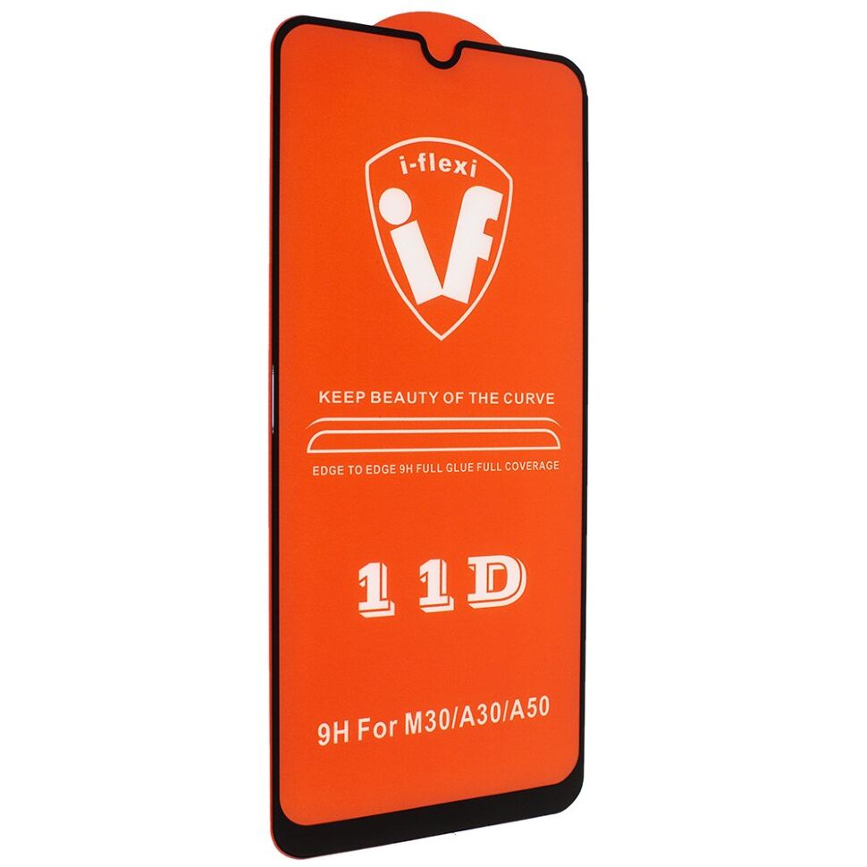 Скло 11D 9H i-flexi FULL GLUE SAMSUNG A505 Galaxy A50 (2019) в упаковці ЧОРНИЙ