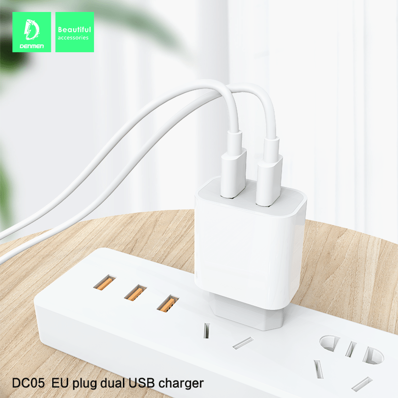 Мережевий зарядний пристрій DENMEN DC05T + CABLE USB Type-C 2.4A 2USB