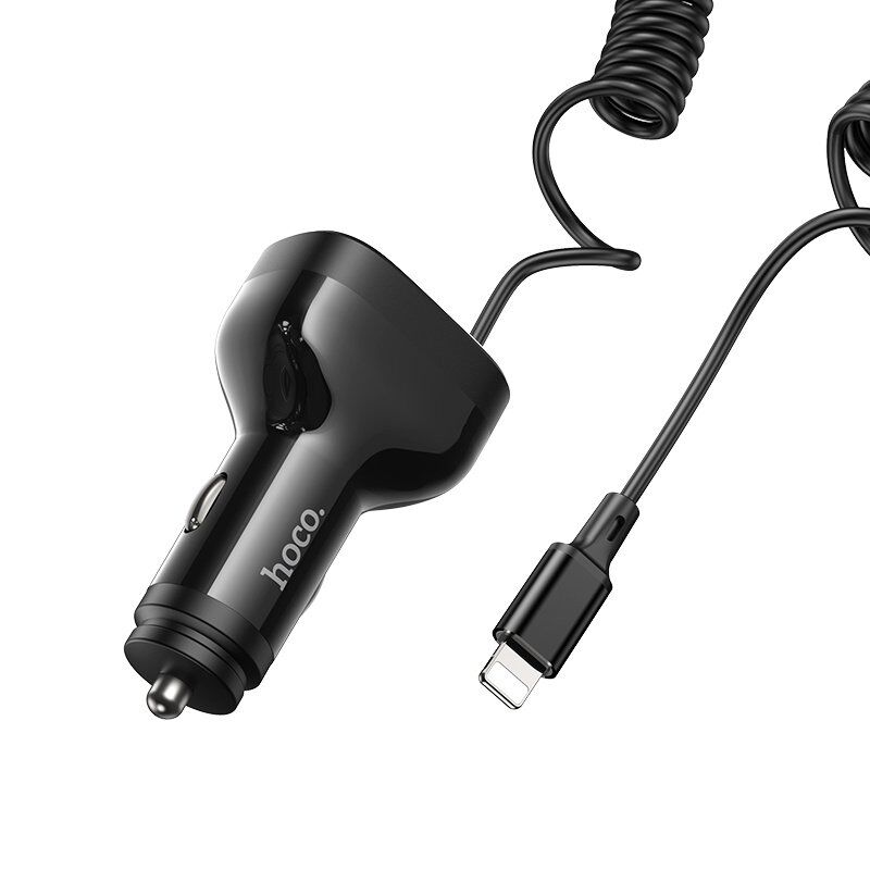 Автомобільний зарядний пристрій HOCO NZ11A TYPE-C PD 30W / 2USB + вбудований кабель Lightning, чорний