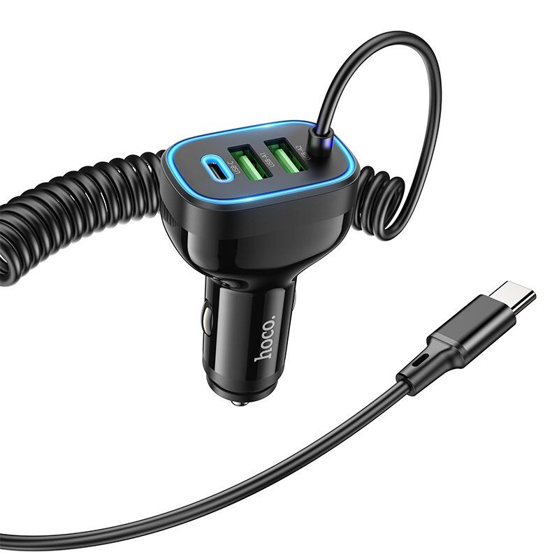 Зарядний пристрій HOCO NZ11A TYPE-C PD 30W/2USB + вбудований кабель Type-C, чорний