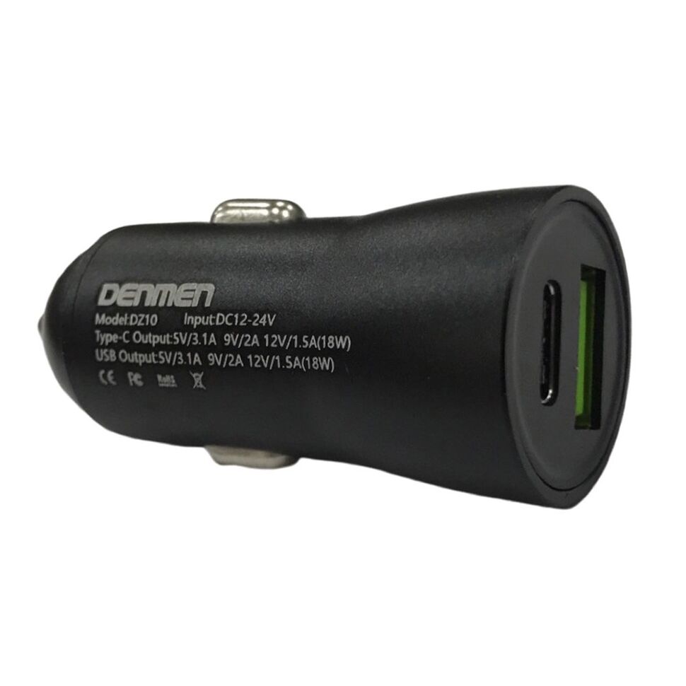 Автомобільний зарядний пристрій DENMEN DZ10 3.1A 2 PORT 18W, QC3.0+PD