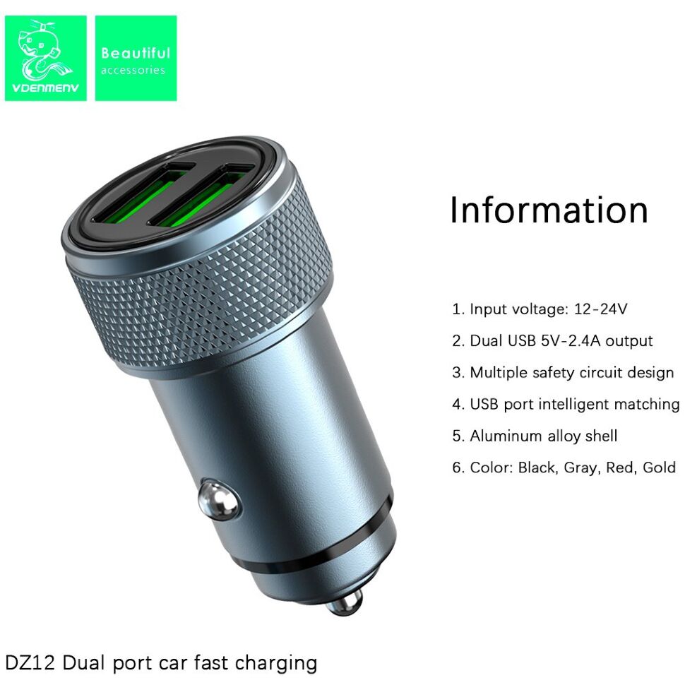 Автомобільний зарядний пристрій DENMEN DZ12 2.4A 2USB
