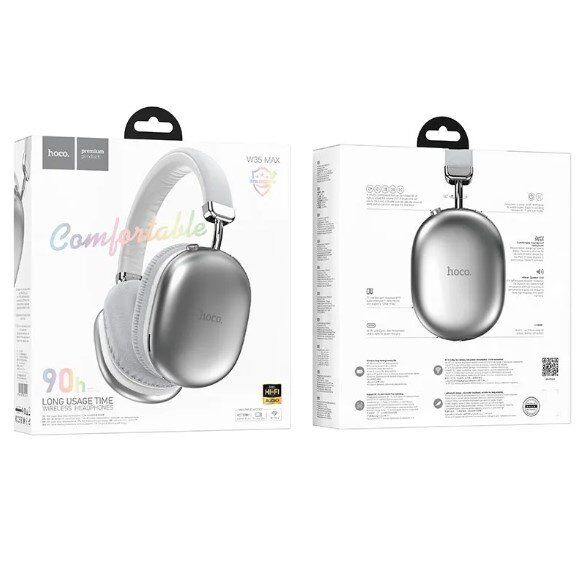 Бездротові повнорозмірні навушники HOCO W35 Max Auspicious Bluetooth 5.3 / AUX / TF / 90 годин, сріблястий