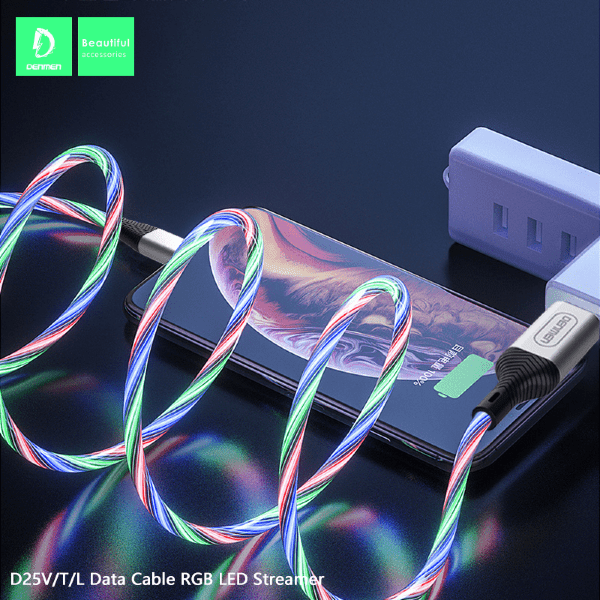 Кабель USB Denmen D25L USB - Lightning 2.4A RGB LED STREAMER CABLE
