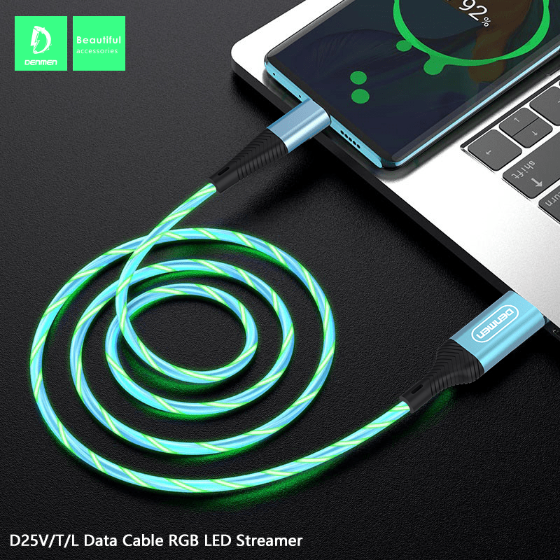 Кабель USB Denmen D25L USB - Lightning 2.4A RGB LED STREAMER CABLE