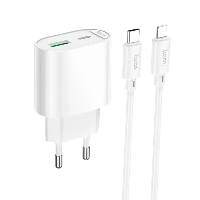 Сетевое зарядное устройство HOCO C109A PD20W / USB QC3.0 + кабель Type-C - Lightning, белый