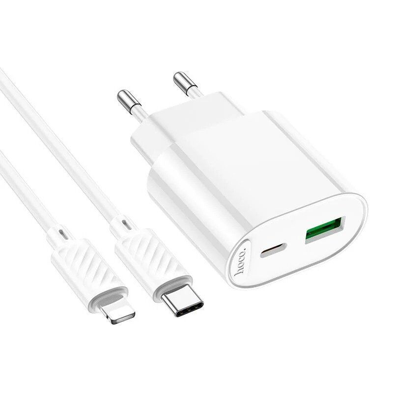Сетевое зарядное устройство HOCO C109A PD20W / USB QC3.0 + кабель Type-C - Lightning, белый