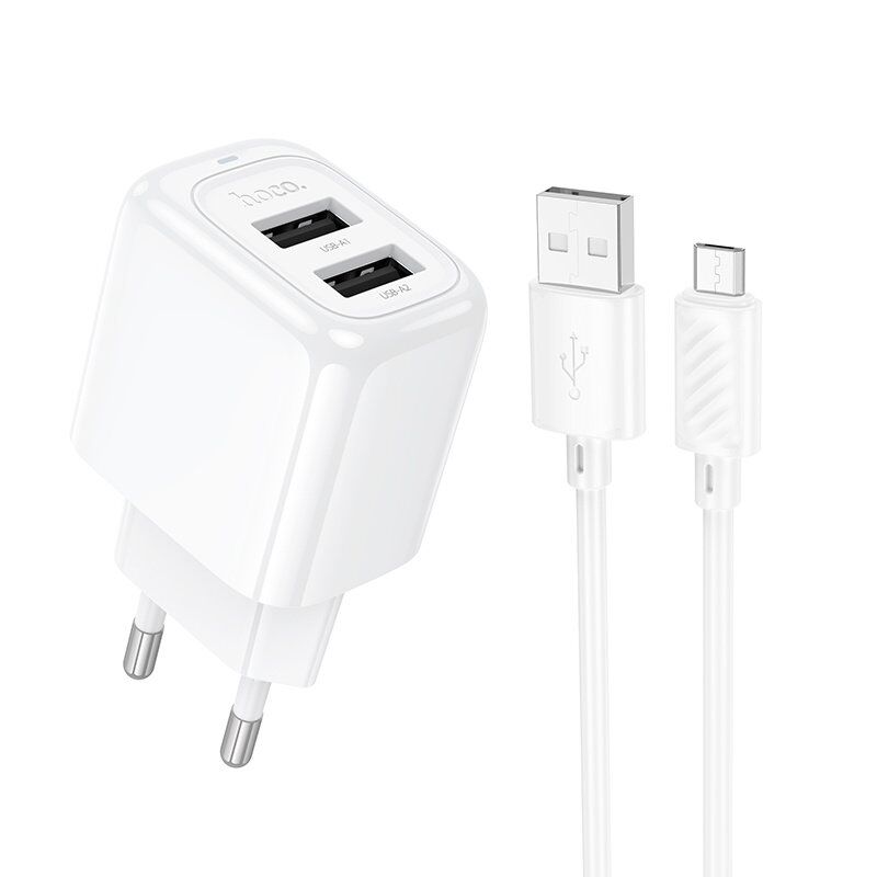 Мережевий зарядний пристрій HOCO CS51A 2USB 2.4A + кабель USB - MICRO, білий