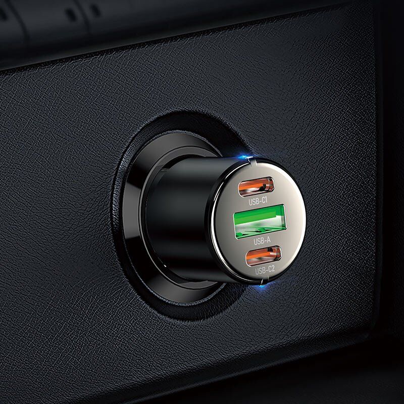 Автомобільний зарядний пристрій HOCO NZ6 45W 2×Type-C PD + USB-A QC3.0, чорний